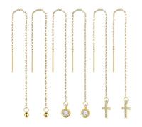 Flongo Set di 3 orecchini pendenti a croce e sfere con strass da donna: piercing a pompon in acciaio inossidabile, stile elegante, regali di compleanno di San Valentino