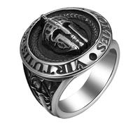 Flongo Spartan guerriero anello da uomo: anello con sigillo nel casco vichingo e maschera, gioielli medievali gotici in stile punk rock, simbolo di forza e coraggio, idea regalo per uomini - taglia 57