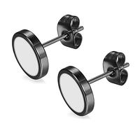 Flongo un paio 10mm Orecchini a bottone,in acciaio inox, illusione ottica tunnel, affusolati, per uomo e donna e Acciaio inossidabile, colore: bianco-nero