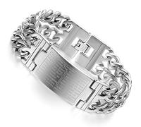 Flongo Un'Ampia Uomo Bracciale in Acciaio, Elegante Piatto Croce Lucido con Le Preghiere della Bibbia Edizione Inglese, Uomo Bracciale