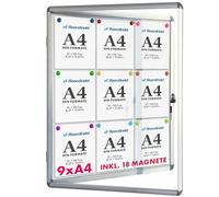 Floodirekt - Cassetta vetrina da parete, 9 x DIN A4, con cornice in alluminio e vetro acrilico, con magneti, scatola di informazione e parete posteriore scrivibile
