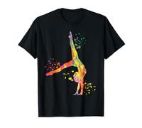 Floor Gymnastics Team Equipment Gymnasts Coaches - Maglietta Ginnastica Ritmica Bambini Ragazze - T-Shirt con Manica Corta - Taglia S - Nero, Multicolore - Design Unico Acquerello Spruzzi