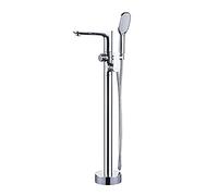Floor Mounted Bath Taps with Handheld Shower Exquisite Brass Floor Standing Bath Shower Mixer Taps 360° Swivel Tub Filler Faucet for Free Standing Bathtub, 2 Shower Jet Mo(Chrome)