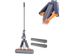 Floor Roller Mop - Adjustable Handle Squeeze Sponge Mop, Wide Large Commercial Flat Moop,Absorbent Floor Cleaning With Sponge Head Refills For Marble Tile Bathroom Kitchen Balcony Dirt Dust Hair Remo