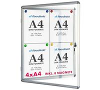 Floordirekt Bacheca da parete 4 x DIN A4 con cornice in alluminio e vetro acrilico, inclusi magneti. Bacheca per annunci con cornice in alluminio, vetro acrilico, retro magnetico e superficie