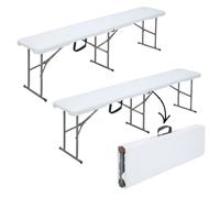 Floordirekt Chiba - Set di 2 panchine pieghevoli per 8 persone, 183 cm, in plastica, pieghevole, per birreria, campeggio, panchine da giardino, colore: Bianco