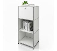 Floordirekt Mensola in metallo, tavolino - bianco, cromato, 121 x 50 x 40 cm - Sistema modulare ad incastro dal design moderno, scaffale in metallo per soggiorno, ufficio, corridoio - Comodino Concept