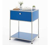 Floordirekt Mensola in metallo, tavolino - blu, cromato, 63 x 50 x 40 cm - Sistema modulare ad incastro dal design moderno, scaffale in metallo per soggiorno, ufficio, corridoio - Comodino Concept
