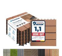 Floordirekt Piastrelle Giardino Esterno ad Incastro WPC 30x30cm, 1m² 11 Pezzi, per terrazzo, balconi in Legno Composito Pavimenti da Esterno con Funzione di drenaggio | Marrone Chiaro | Royal