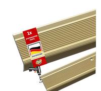 Floordirekt Profilo per Bordi per Scale a Forma di L,in Alluminio,1 pz,90x3x2cm,preforato,Oro,per parquet e Laminato,con Materiale di Montaggio,Profilo per gradini in 3 Lunghezze e 4,Oro,Preforato