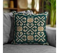 Floori Coppia Cuscini Arredo Jacquard Arabic Quadrati 50x50 cm Sfoderabili Imbottiti Eleganti Orientali (Petrolio)