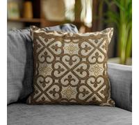 Floori Coppia Cuscini Arredo Jacquard Arabic Quadrati 50x50 cm Sfoderabili Imbottiti Eleganti Orientali (Fango)