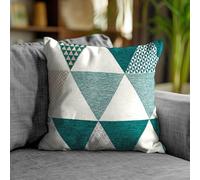 Floori Coppia Cuscini Arredo Jacquard Fantasia Geometrica Moderna Triangoli Quadrati 50x50 cm Sfoderabili Imbottiti (Petrolio)