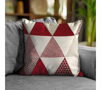 Floori Coppia Cuscini Arredo Jacquard Fantasia Geometrica Moderna Triangoli Quadrati 50x50 cm Sfoderabili Imbottiti (Rosso)