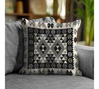 Floori Coppia Cuscini Arredo Jacquard Kilim Geometrici Quadrati 50x50 cm Sfoderabili Imbottiti Eleganti (Nero)