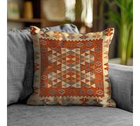 Floori Coppia Cuscini Arredo Jacquard Kilim Geometrici Quadrati 50x50 cm Sfoderabili Imbottiti Eleganti (Ruggine)