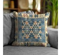Floori Coppia Cuscini Arredo Jacquard Kilim Geometrici Quadrati 50x50 cm Sfoderabili Imbottiti Eleganti (Azzurro)