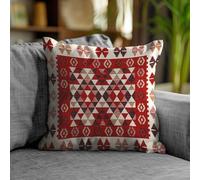 Floori Coppia Cuscini Arredo Jacquard Kilim Geometrici Quadrati 50x50 cm Sfoderabili Imbottiti Eleganti (Rosso)