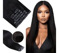 Flooyeer Clip senza soluzione di continuità in estensioni dei capelli umani Reali Clip ins Ultra-sottile PU trama dritta 7pcs 110g 20 pollici nero naturale 100% Remy capelli umani clip ins