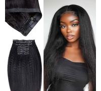 Flooyeer Extension per capelli umani senza cuciture, trama ultra sottile in PU, capelli lisci crespi da 45,7 cm, 130 g, 9 pezzi, 1B nero naturale, clip in estensioni dei capelli, clip in veri capelli