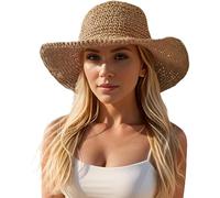 Floppy Big Beach Cappelli di Paglia per le Donne Pieghevole Estate Tesa Larga Pieghevole Cappello Da Sole Da Viaggio Da Viaggio Cappello Fedora Khaki
