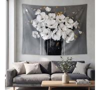 Flora Astratta Strutturata Arazzo Vaso Nero Moderno Arazzo da Parete | Grigio per Camera da Letto Dormitorio Estetico Festa 100x75 cm