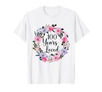 Floral 100 Year Old 100th Birthday Men Women 100 Years Loved Maglietta