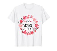 Floral 100 Years Loved Women 100 Years Old Cool 100th B-Day Maglietta