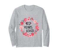 Floral 102 Years Loved Women 102 Years Old Cool 101th B-Day Maglia a Manica