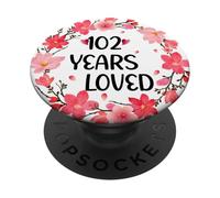 Floral 102 Years Loved Women 102 Years Old cool 101th B-day PopSockets PopGrip Adesivo