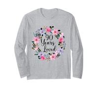 Floral 90 Year Old 90th Birthday Men Women 90 Years Loved Maglia a Manica