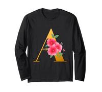 Floral A Alphabet Cute Initial Monogram Letter A Graphic Maglia a Manica