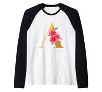 Floral A Alphabet Cute Initial Monogram Letter A Graphic Maglia con Maniche Raglan