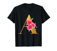 Floral A Alphabet Cute Initial Monogram Letter A Graphic Maglietta