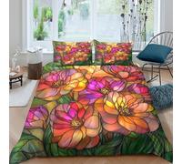 Floral artSet Di Copripiumino morbida microfibra Set di 3 Pezzi stampa 3D con cerniera Stained glass style copripiumino con federa traspirante ultra morbido e traspirante for bambini King（220x240cm）