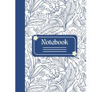 Floral Blue Oxford Composition Notebook, College Ruled Paper, Flowers Aesthetic, 120 Sheets, 1 Book