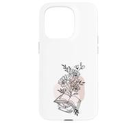 Floral Book & Bloom Bookish Lover Minimalist Line Art Floral Custodia per iPhone 15 Pro