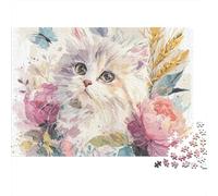 Floral Cat Wall Art Print Puzzle Impossible 1000 Pezzi Decorazione Per La Casa. Rilassamento E Intelligence Per Adulti E Ragazzi Da 14 Anni 38x26cm/1000pcs