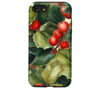 Floral Christmas Pattern For Grandma Red Holly Berries Custodia per iPhone SE (2020) / 7/8
