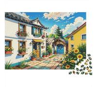 Floral Cottage Lane Puzzle 1000 Pezzi Recyclable Material Illustration Puzzles for Anziani Relieve Senile Dementia Divertente Activity Ottima Idea Regalo 52x38cm/1000Ps