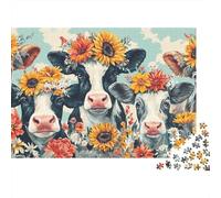 Floral Cow Collage Jigsaw Puzzle Impossibili 1000Pcs Decorazione Per La Casa. Rilassamento E Intelligence Per Adulti E Bambini Da 12 Anni 70x50cm/1000pcs