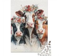 Floral Cow Trio Art Print Puzzle Impossible 1000 Pezzi Decorazione Per La Casa. Rilassamento E Intelligence Per Adulti E Bambini Da 12 Anni 38x26cm/1000pcs