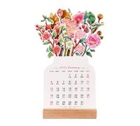 Floral Desk Calendar 2026 - Vase Shaped Organizer, Wooden Base Stand, Aesthetic Flower Decor, Creative Date Planner | Office Desk Usage, Home Decoration Idea, Gift Planning Tool, Extended Performance