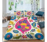 Floral embroiderySet Di Copripiumino microfibra 3 Pezzi stampa di 3D con cerniera Vibrant folk art style copripiumino con federe traspirante ultra morbido for coppie Super king（260x220cm）