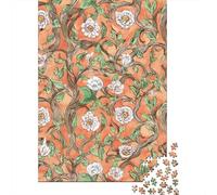 Floral Fabric Pattern Orange White Jigsaw Puzzle Impossibili 1000Pcs Decorazione Per La Casa. Rilassamento E Intelligence Per Adulti E Bambini Da 12 Anni 38x26cm/1000pcs