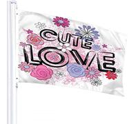 Floral Flag 3x5 FT Cute Love Rose Flowers for Wedding Valentine's Day Outdoor Flags Large Welcome Yard Banners Home Garden Yard Lawn Decor Pink