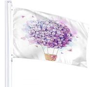 Floral Flag 3x5 FT Hot Balloon with Hydrangeas Lilac Flower Bow Tie Butterfly Outdoor Flags Large Welcome Yard Banners Home Garden Yard Lawn Decor Purple