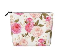 Floral Flower Rose Pink Una versatile borsa da viaggio per il trucco, ideale per routine quotidiane e viaggi di lavoro, Nero , Taglia unica, Beauty case