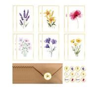 Floral Greeting Cards - 12 Piece Elegant Flower Postcards With Envelopes | Blank Note Set with Stickers for Wedding Graduation Birthday Invitation Thank You