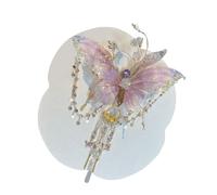 Floral Hair Clips, Beaded Tassel Hair Pin, Rose Silk Bow Fairy Headpiece with Metal Clip, Decorative Hairpiece for Girls Dance Cosplay Wedding Prom Vacation or Beach Look, Purple